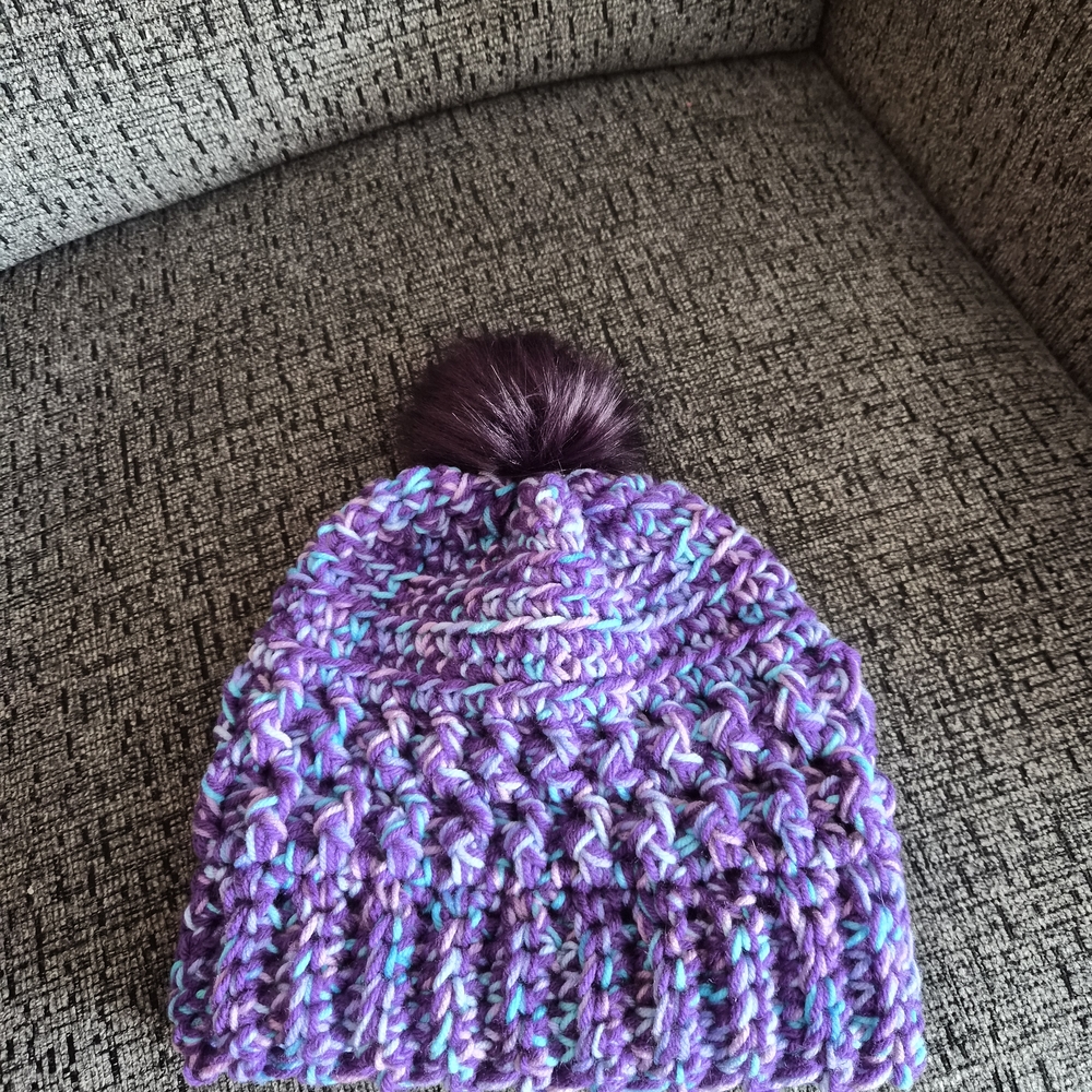 Cozy Purple ladies Crochet Beanie with Pom Pom
